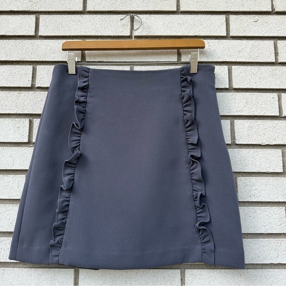 LOFT Dove Grey Ruffle Stretch Lined Pencil Skirt - Picture 2 of 12